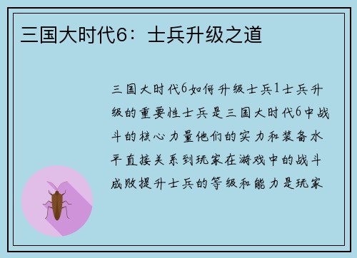 三国大时代6：士兵升级之道